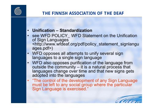 SIGN LANGUAGE WORK - World Federation of the Deaf