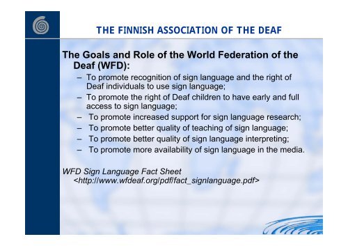 SIGN LANGUAGE WORK - World Federation of the Deaf