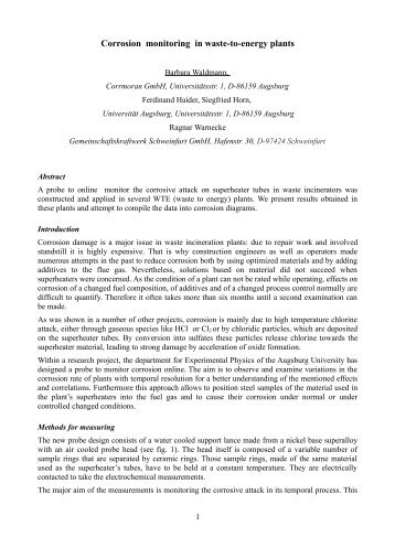 Corrosion monitoring in waste-to-energy plants - WTERT