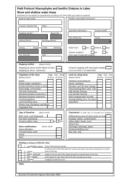 Field Protocol Macrophytes and benthic Diatoms in Lakes Shore ...