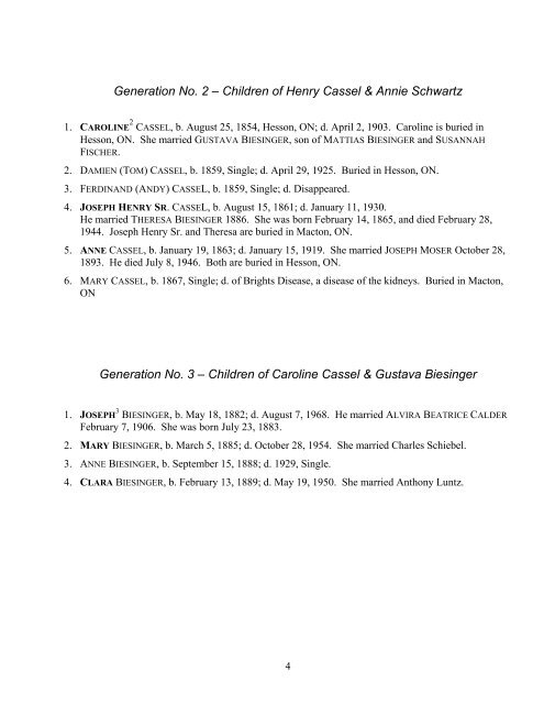 Descendants of Henry Cassel - gleeson.ca