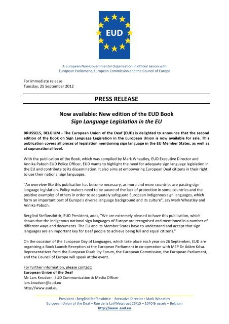 PRESS RELEASE - European Union of the Deaf News