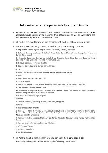 Information on visa requirements for visits to Austria - epbrs