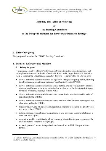 Mandate and Terms of Reference of the Steering Committee ... - epbrs