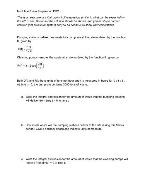 Module 4 Exam Preparation FRQ This is an example of a Calculator ...