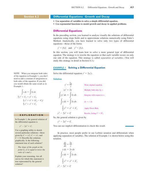 Section 6.2 Differential Equations Growth and Decay Differential
