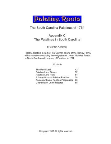 The South Carolina Palatines of 1764 Appendix C ... - Upamerica.org