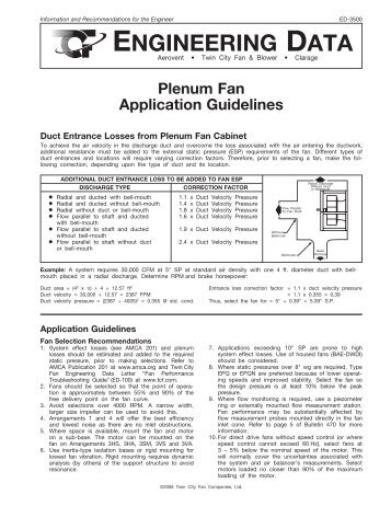 Plenum Fan Application Guidelines - Vicon Equipment, Inc.