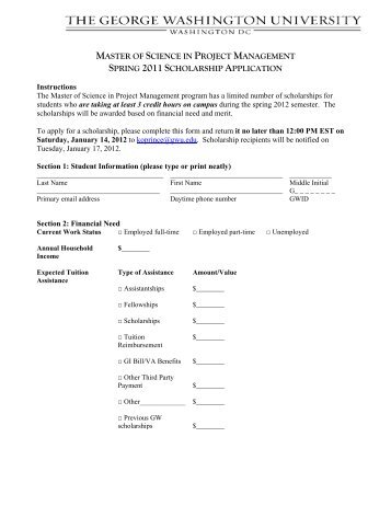 Spring 2012 Scholarship Application - GW MSPM