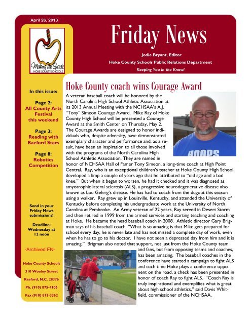 Hoke County coach wins Courage Award - Friday News