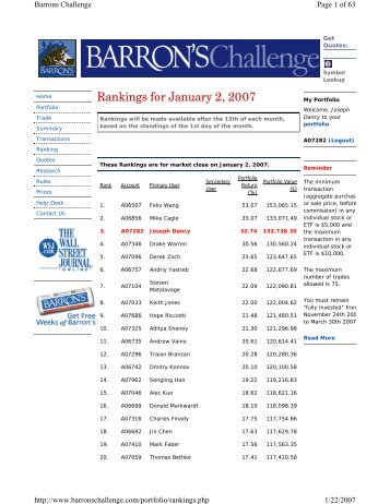 Rankings for January 2, 2007 - LSGI Advisors Inc.