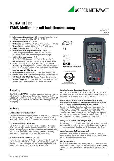 METRAHITISO TRMS-Multimeter mit Isolationsmessung