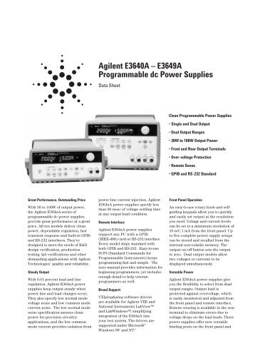 Agilent E3640A – E3649A Programmable dc Power Supplies