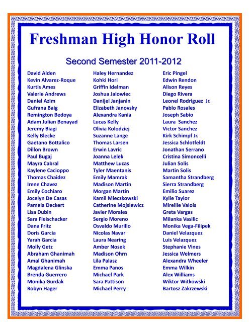 High Honor Roll 2nd 2011 2012 - Fenton High School