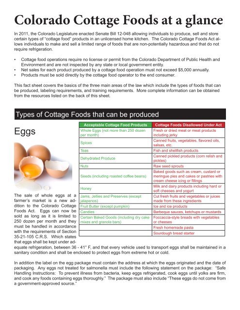 Colorado Cottage Foods at a glance - Nchd.org