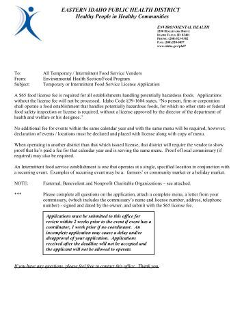 Michigan Temporary Food Service Establishment License Application Michigan Temporary Food Service Establishment License Application