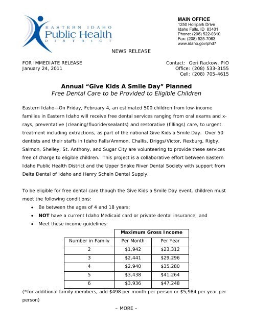 Annual “Give Kids A Smile Day” Planned Free Dental Care to be ...