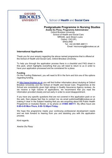 Postgraduate Programme in Nursing Studies - Oxford Brookes ...