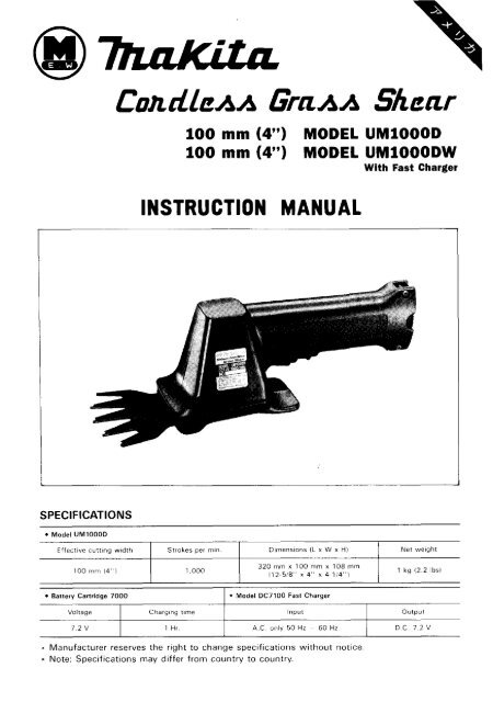 INSTRUCTION MANUAL - Makita