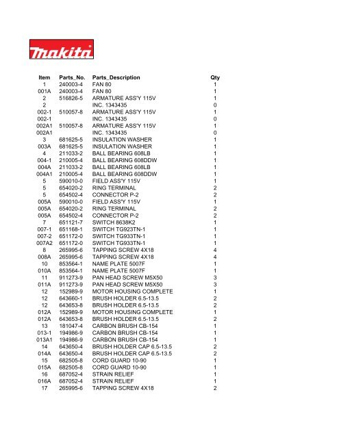 vuilnis Medic Slaapzaal 5007F Parts list - Makita