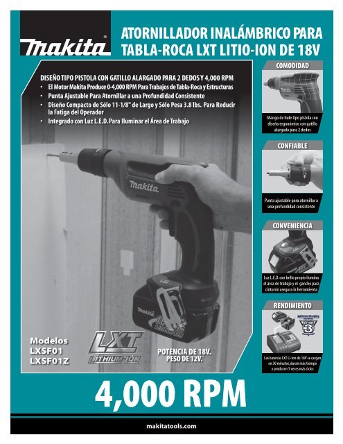 atornillador inalÃ¡mbrico para tabla-roca lxt litio-ion de 18v - Makita