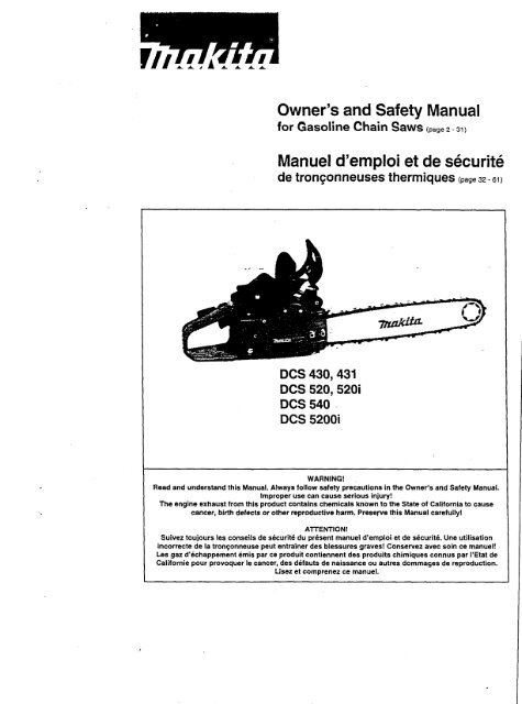 Owner's and Safety Manual Manuel d'emploi et de securite - Makita