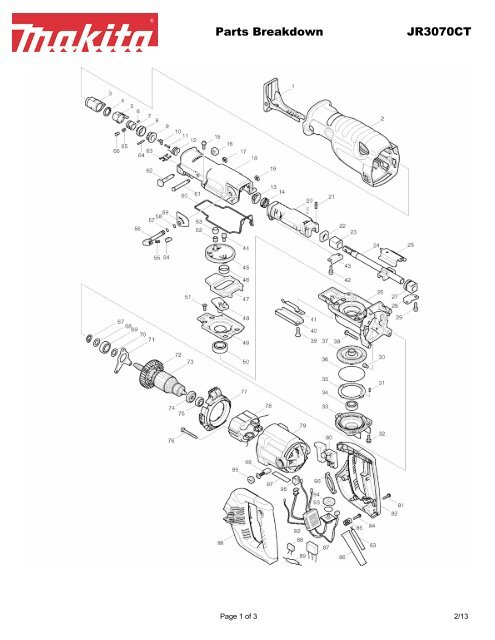 Parts Breakdown JR3070CT - Makita