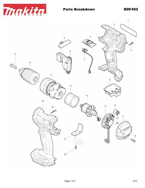 Parts Breakdown BDF452 Makita