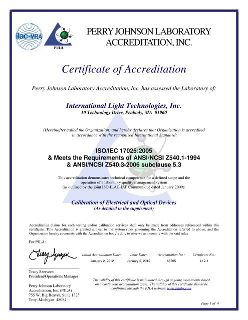ISO 17025 Accreditation (PDF) - International Light Technologies