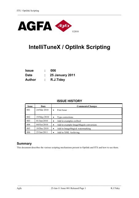 IntelliTuneX / OptiInk Scripting - arkitex - Agfa
