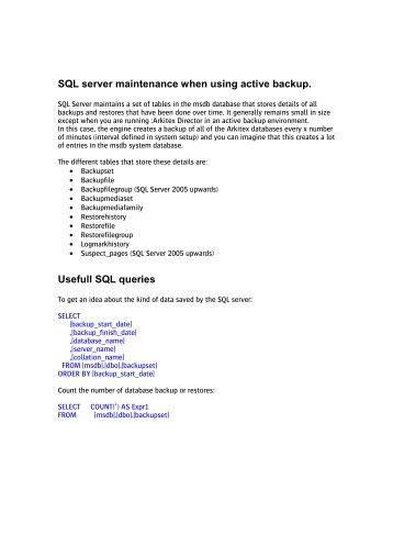 SQL server maintenance when using active backup - arkitex