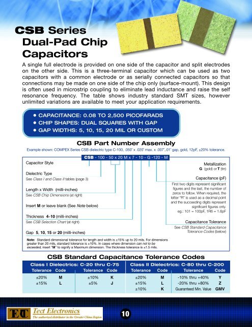 CSB Series Dual-Pad Chip Capacitors - Compex Corp.