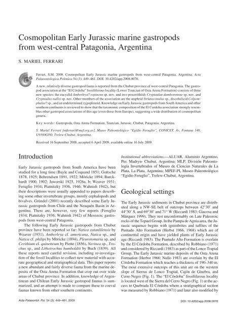 Cosmopolitan Early Jurassic Marine Gastropods From WestaË† Central
