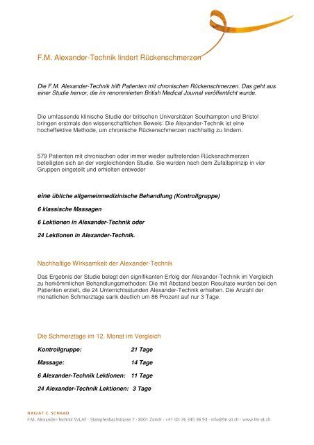 Vergleichsstudie - Praxis F.M. Alexander-Technik