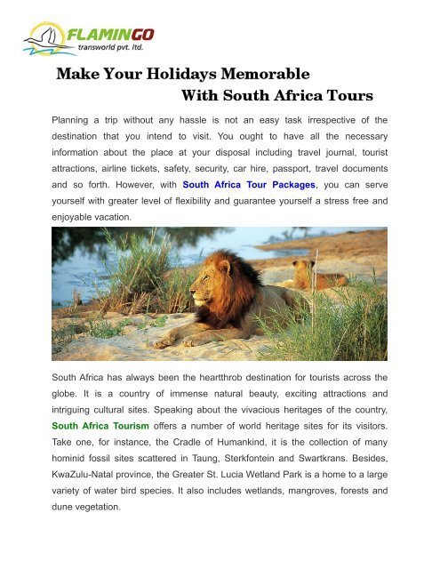 Make Your Holidays Memorable With South Africa Tours