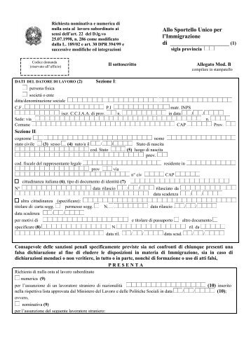 Richiesta nominativa e numerica di nulla osta al lavoro subordinato