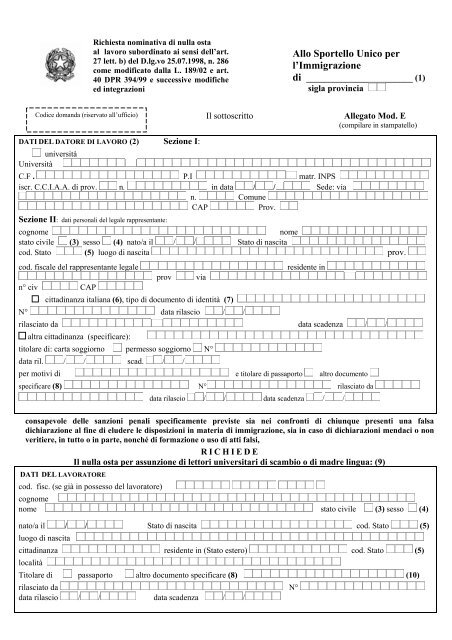 Allo Sportello Unico per l'Immigrazione - Centro Servizi Integrati per ...