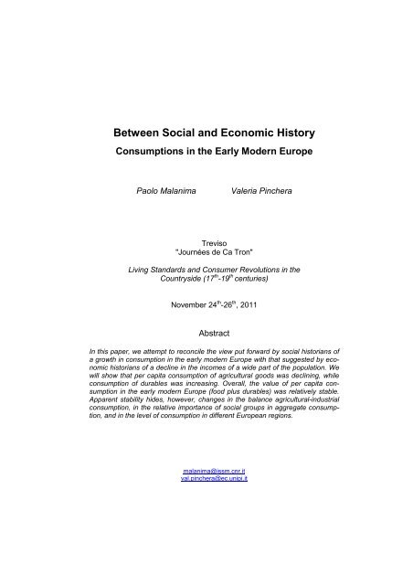 Between Social and Economic History - Paolo Malanima