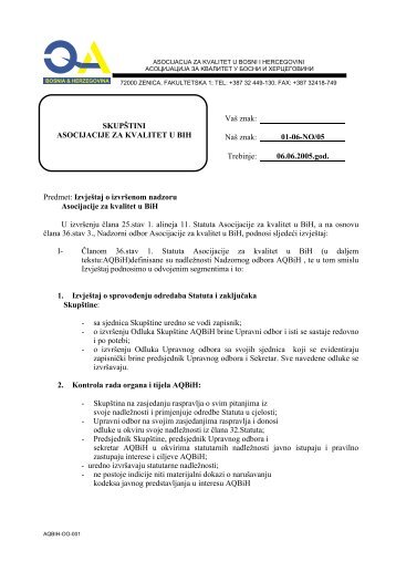 IzvjeÅ¡taj Nadzornog odbora (pdf, 104 kB) - Asocijacija za kvalitet u BiH