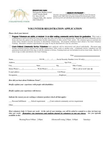 Application Form - Fieldstone Farm Therapeutic Riding Center