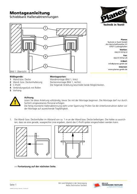 Montage Hallenabtrennungen (schiebbar) - Planex Technik in Textil ...