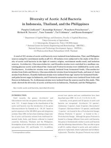 Diversity of Acetic Acid Bacteria in Indonesia, Thailand, and ... - JSCC