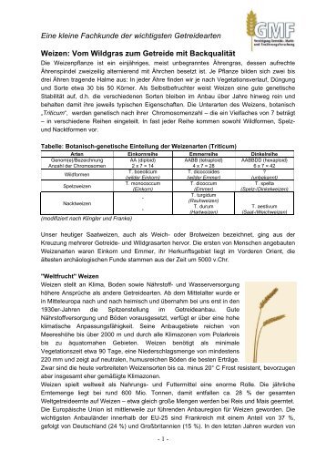 Kleine Fachkunde der wichtigsten Getreidearten - GMF