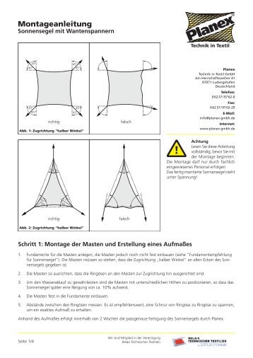 Montage Sonnensegel (Wantenspanner) - Planex Technik in Textil ...