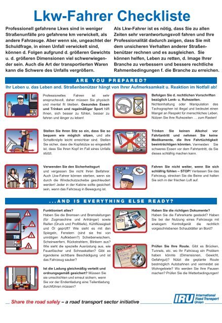 Lkw-Fahrer Checkliste - Die Transporteure