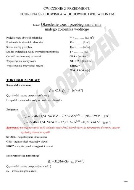 powierzchnia zlewni - Katedra InÅ¼ynierii Wodnej i Geotechniki