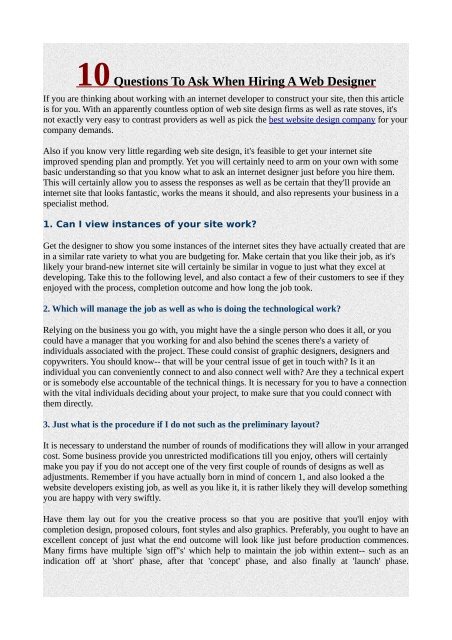 10 Questions To Ask When Hiring A Web Designer