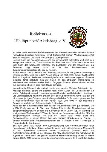 BoÃelverein Akelsbarg - Kreisverband Aurich im KlootschieÃen und ...