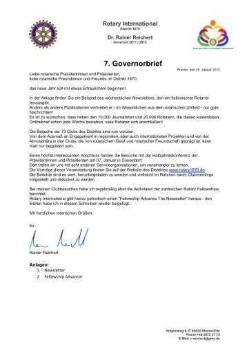 7. Governorbrief - Rotary Club Bocholt, Distrikt 1870