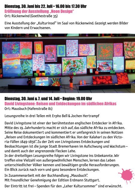 Leher Kultursommer 2015 - Das ganze Programm